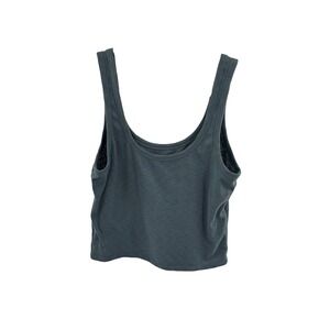 Vuori Womens Rib Knit Scoop Neck Cropped Tank Top Charcoal Gray Logo Patch Large